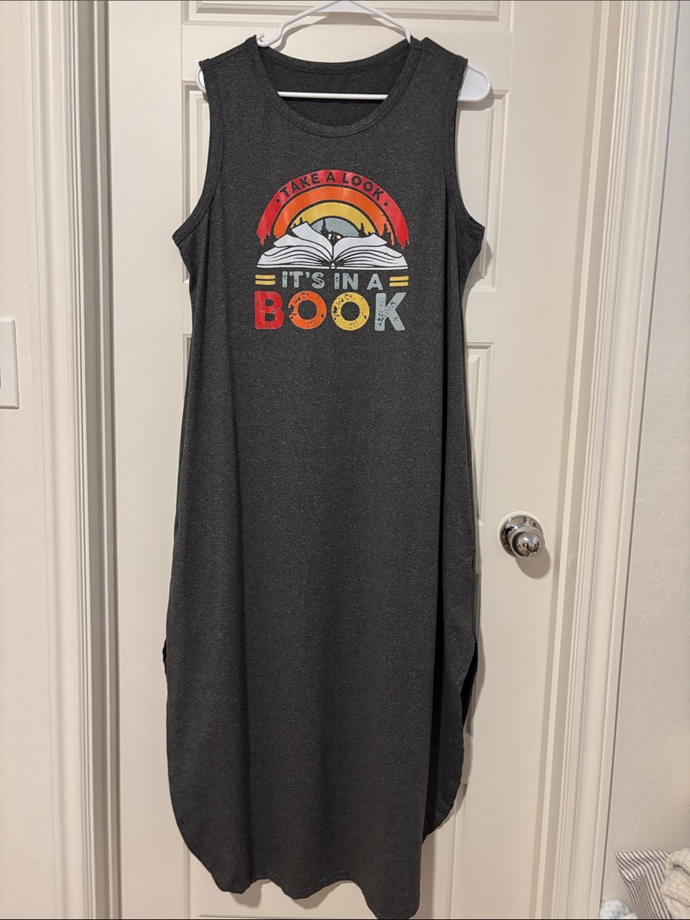 Women’s Charcoal Graphic Sleeveless Dress - It's In A Book